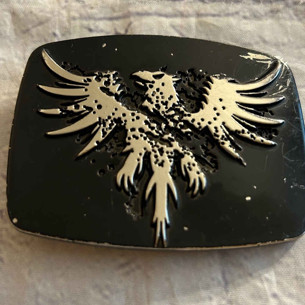 CHROME PHOENIX STYLE 6495 BELT BUCKLE WITH BIRD MOTIF MATTE BLACK SILVER TONE